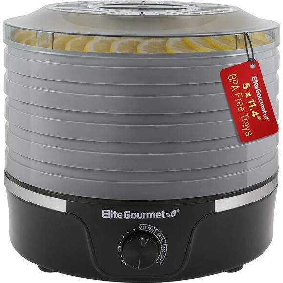 Elite Gourmet Food Dehydrator, 5 BPA-Free 11.4" Trays Adjustable Temp, 5 Trays